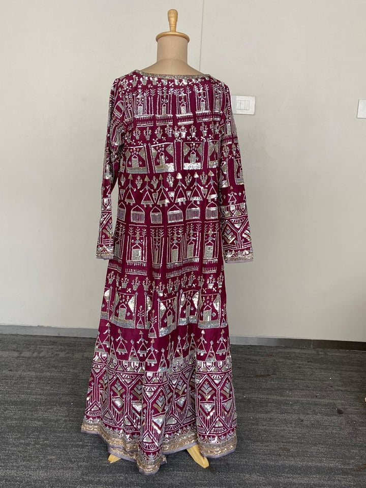 Manish Malhotra Wine Embroidered Jacket Set