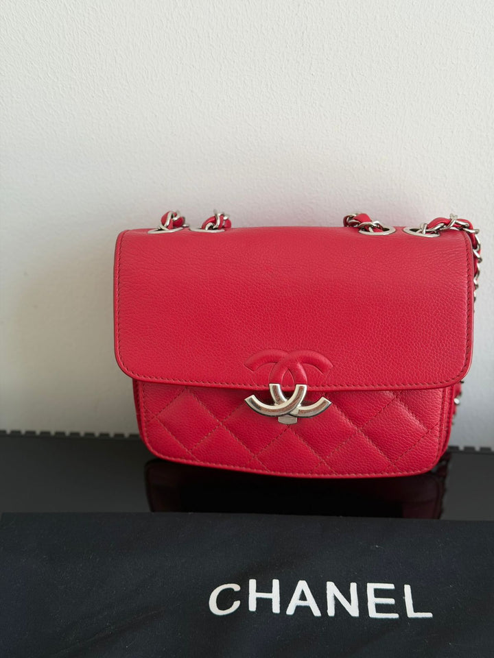 Chanel CC Box Small Red Grained Calfskin Shoulder Bag