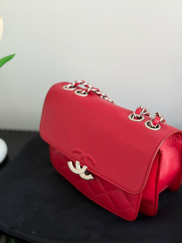 Chanel CC Box Small Red Grained Calfskin Shoulder Bag