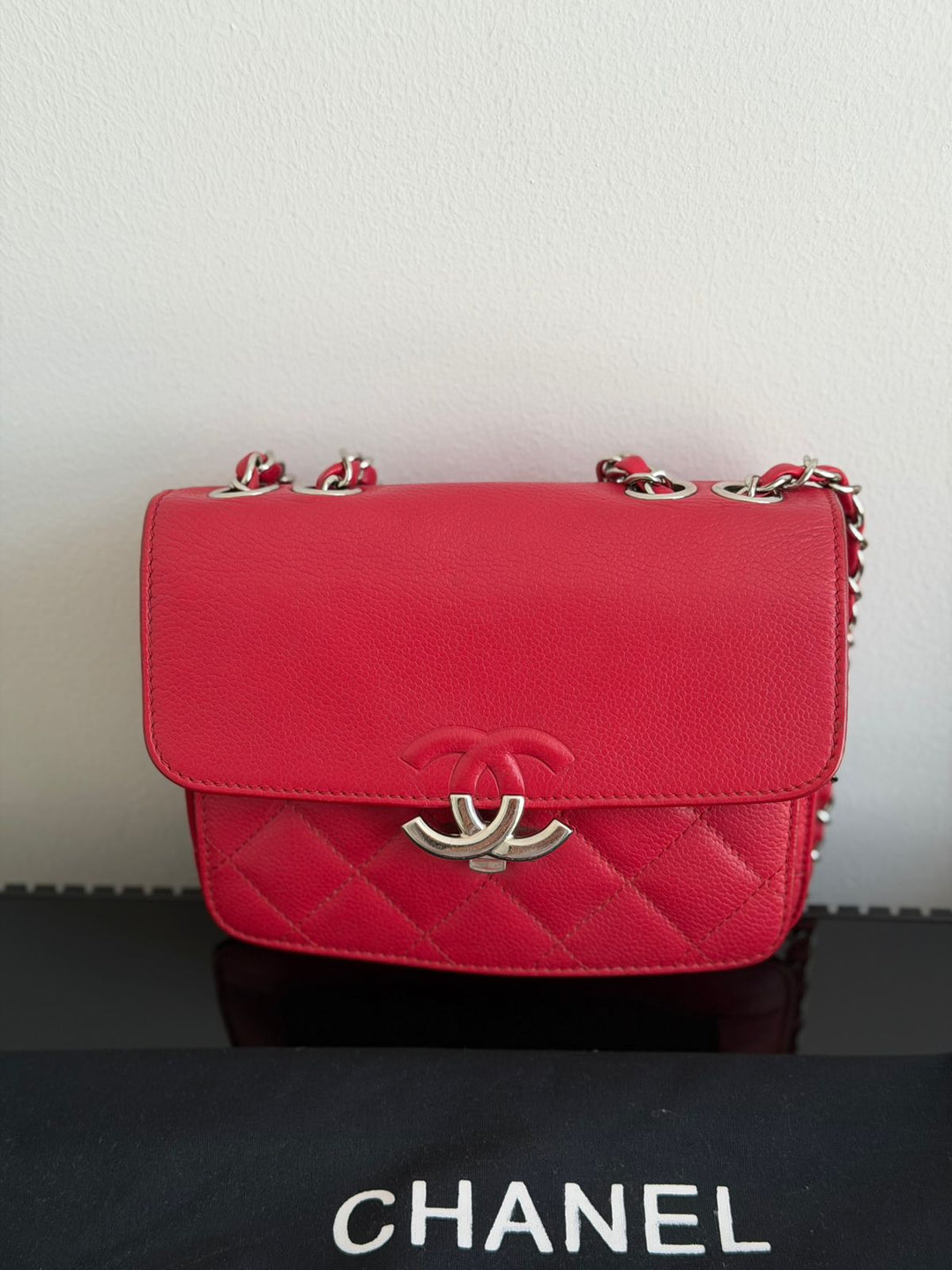Chanel CC Box Small Red Grained Calfskin Shoulder Bag