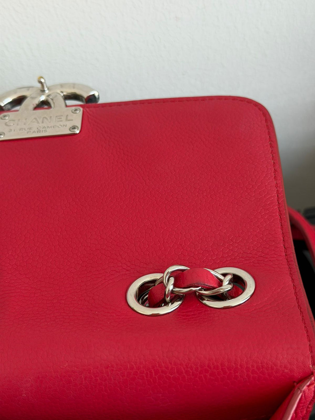 Chanel CC Box Small Red Grained Calfskin Shoulder Bag