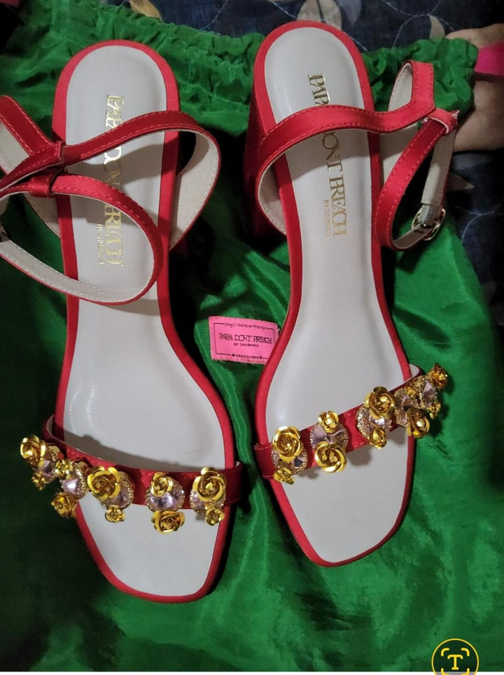 Papa Don't Preach Flaming Katy Embroidered Block Heels Size 40