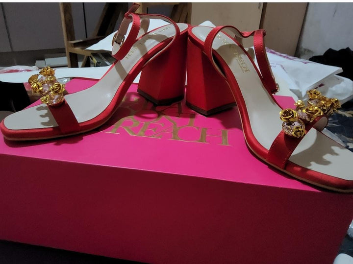 Papa Don't Preach Flaming Katy Embroidered Block Heels Size 40