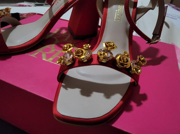 Papa Don't Preach Flaming Katy Embroidered Block Heels Size 40