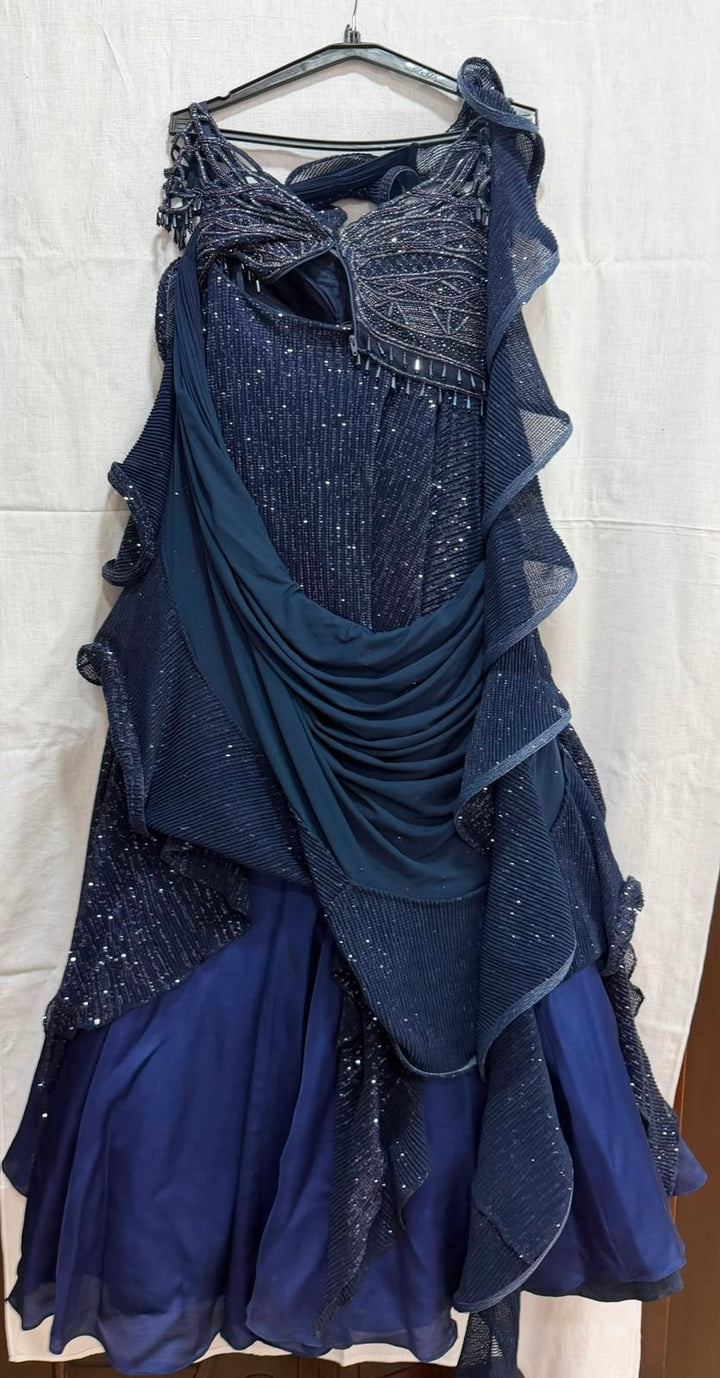 Kamaali Couture Embellished Blue Lehenga Set