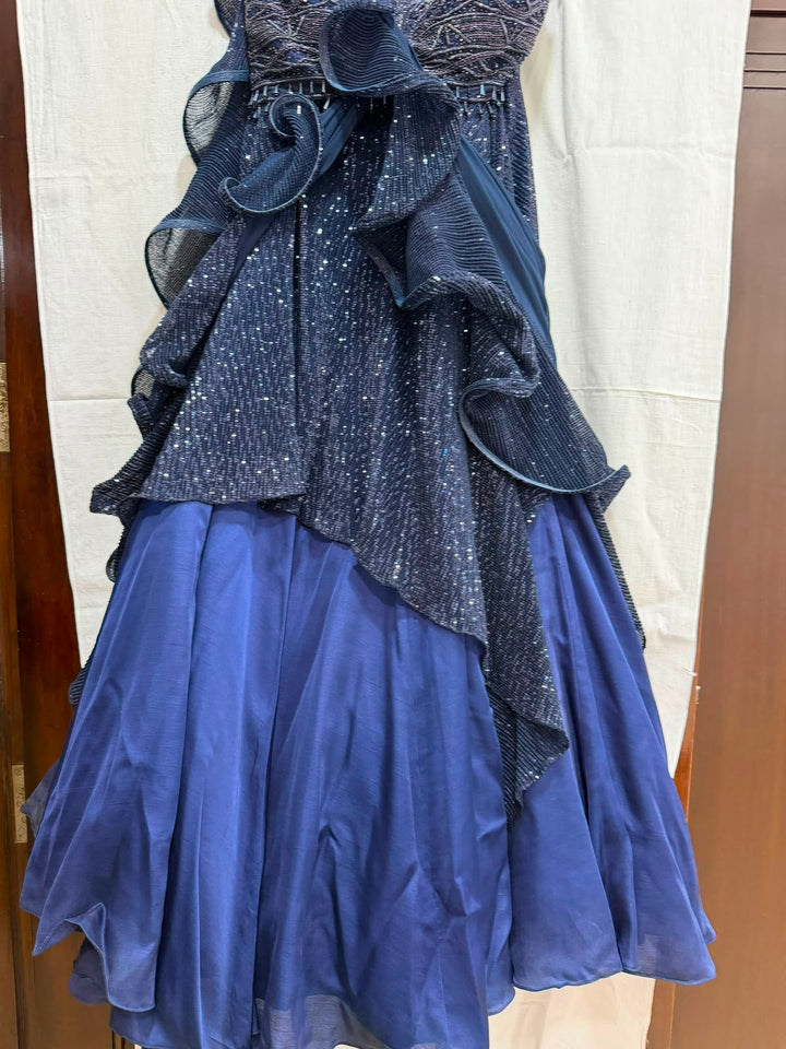 Kamaali Couture Embellished Blue Lehenga Set
