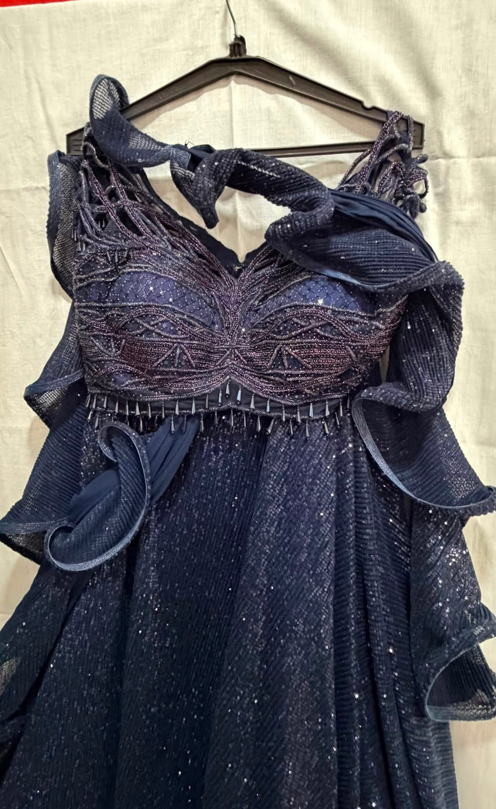 Kamaali Couture Embellished Blue Lehenga Set