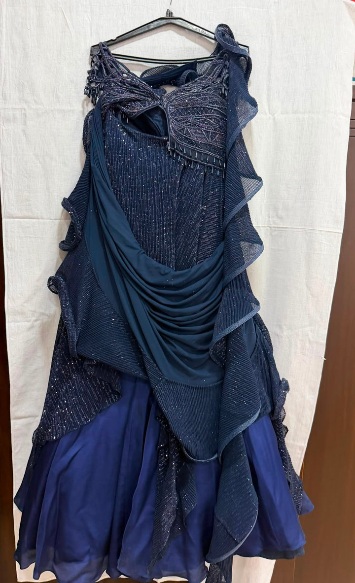 Kamaali Couture Embellished Blue Lehenga Set