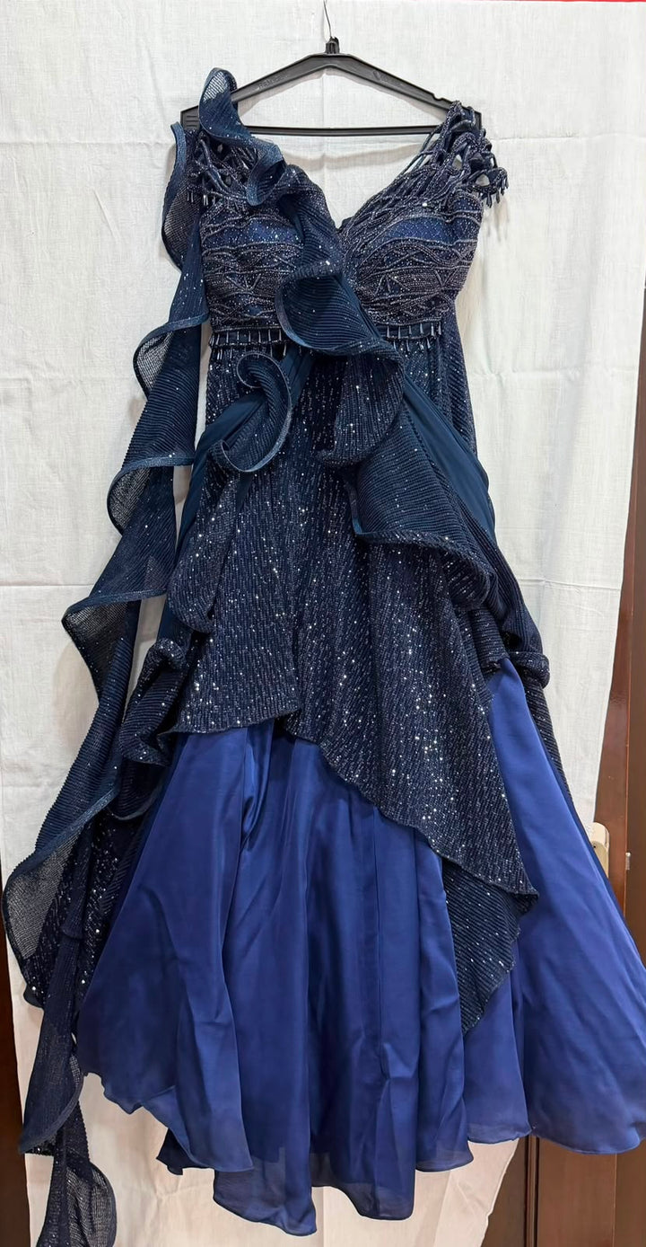 Kamaali Couture Embellished Blue Lehenga Set