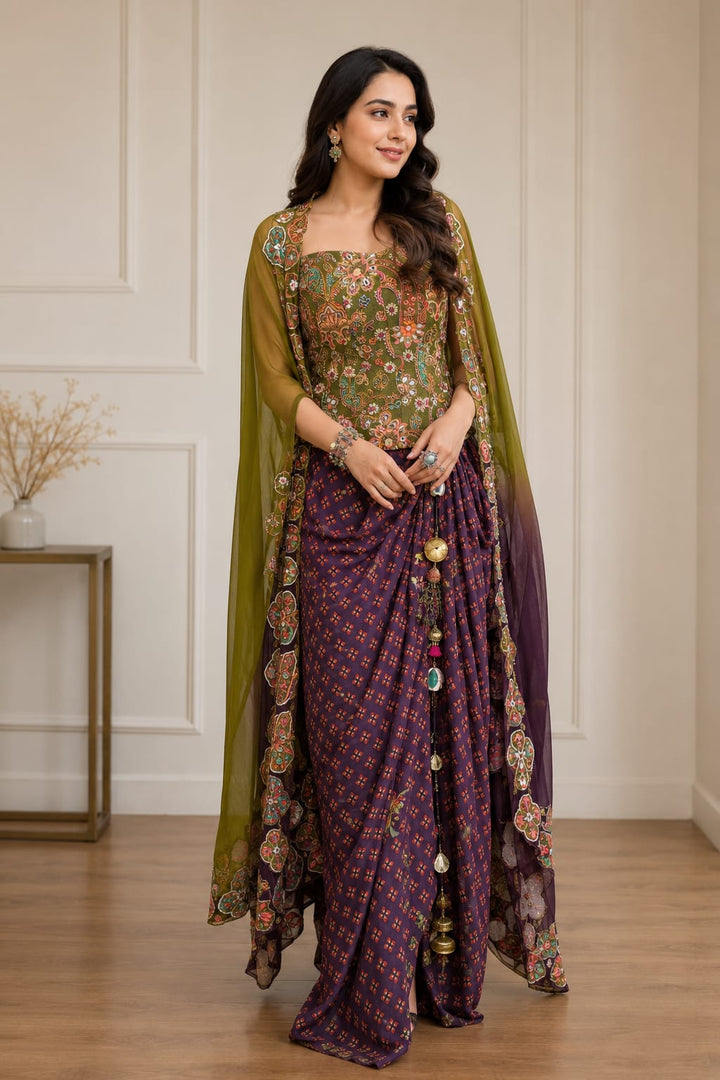 Dhoti Skirt and Corset Cape set
