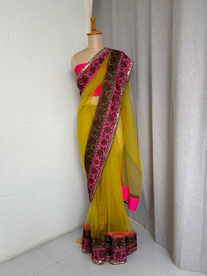 Manish Malhotra Yellow & Pink Embellished Saree