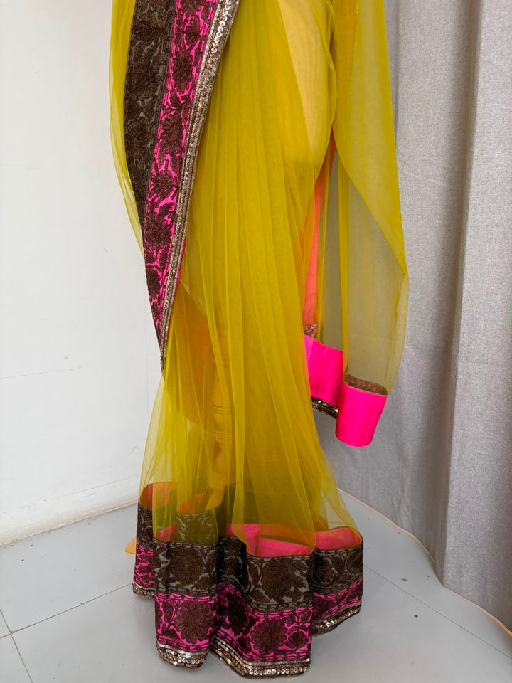 Manish Malhotra Yellow & Pink Embellished Saree