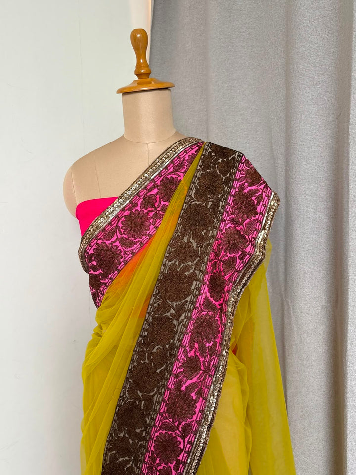 Manish Malhotra Yellow & Pink Embellished Saree