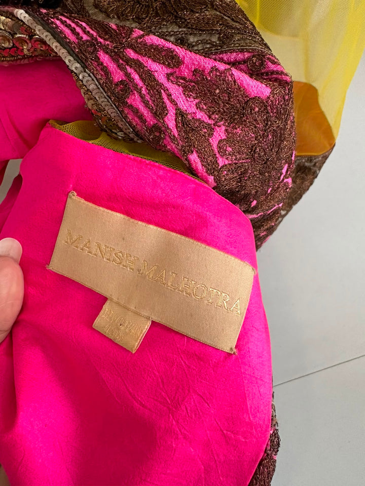 Manish Malhotra Yellow & Pink Embellished Saree