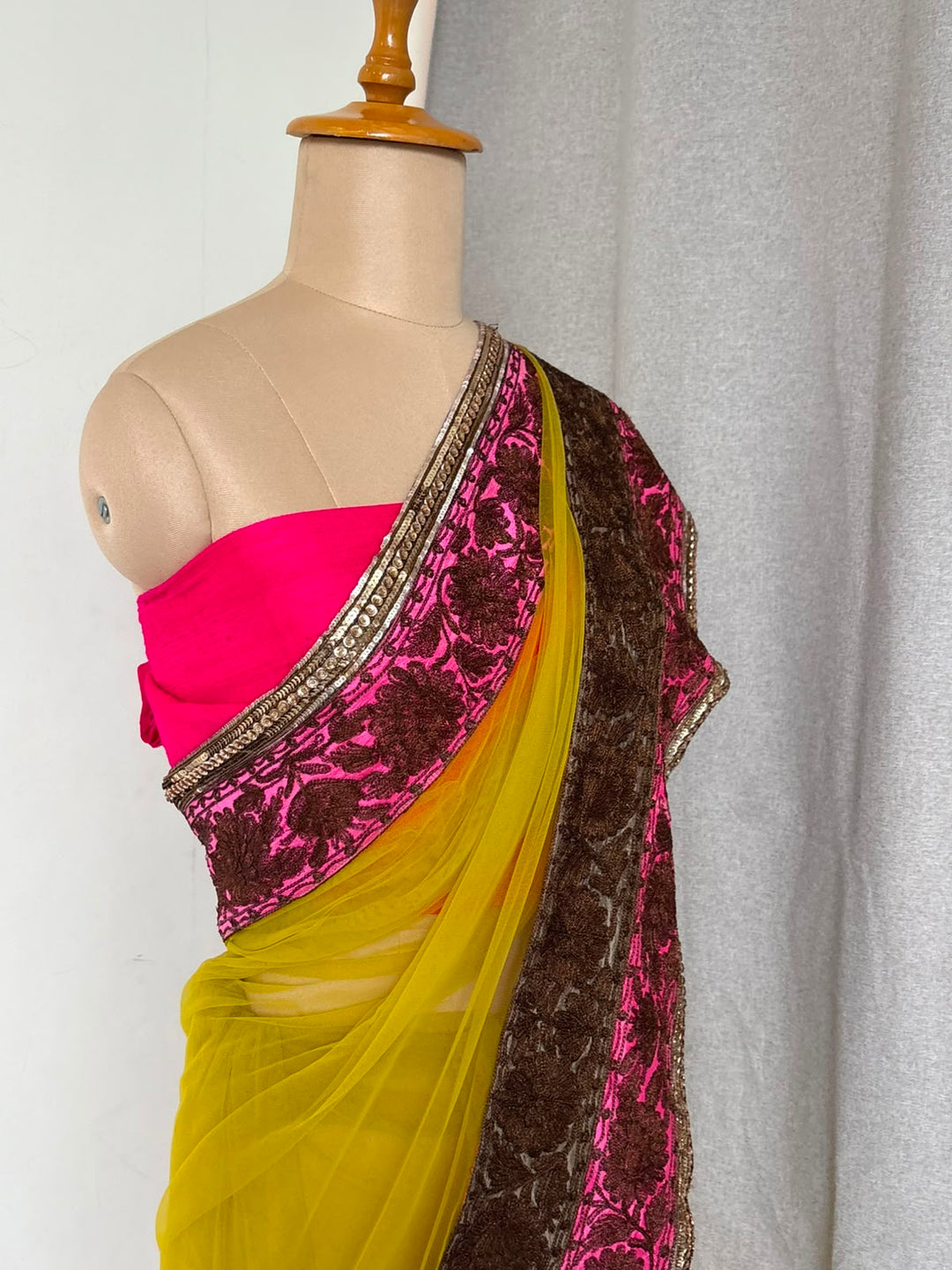 Manish Malhotra Yellow & Pink Embellished Saree