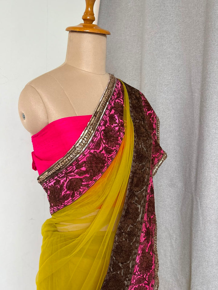 Manish Malhotra Yellow & Pink Embellished Saree