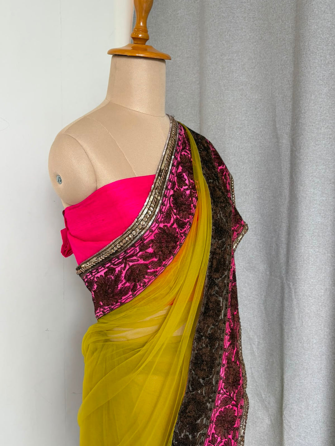 Manish Malhotra Yellow & Pink Embellished Saree