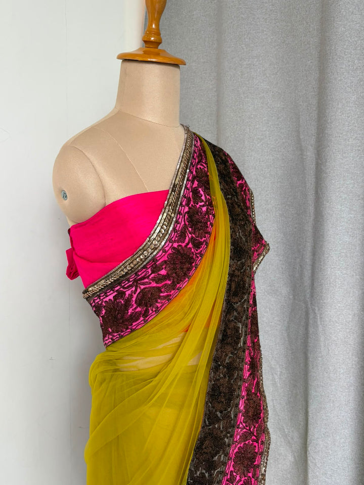 Manish Malhotra Yellow & Pink Embellished Saree