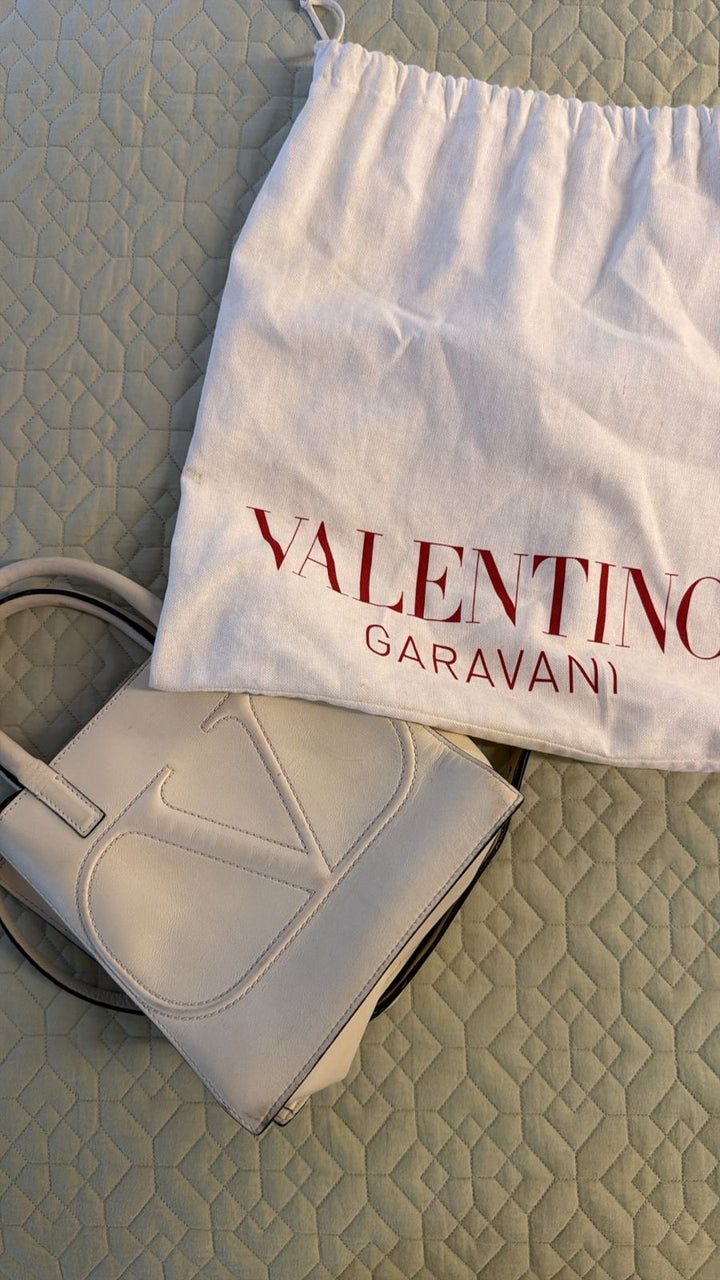 Valentino Off White Leather Small VLogo Walk Tote