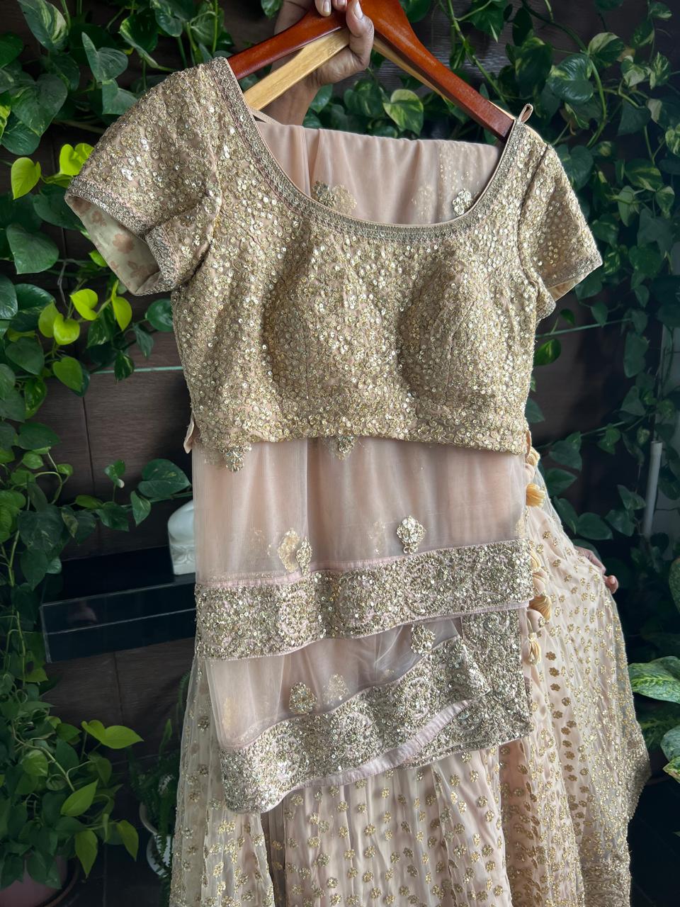 Sabyasachi Peach Net Lehenga Set