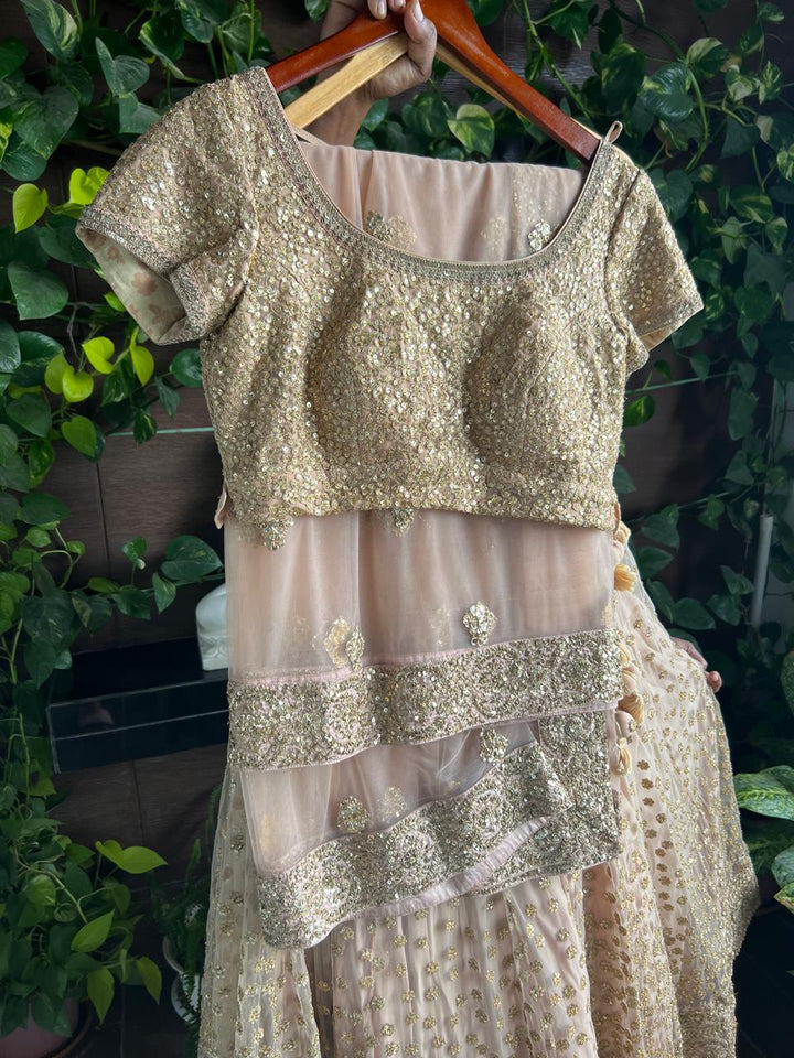 Sabyasachi Peach Net Lehenga Set