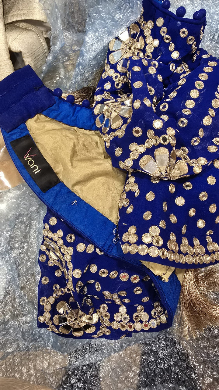Vani Vats Royal Blue Small Flower Linear Lehenga Set