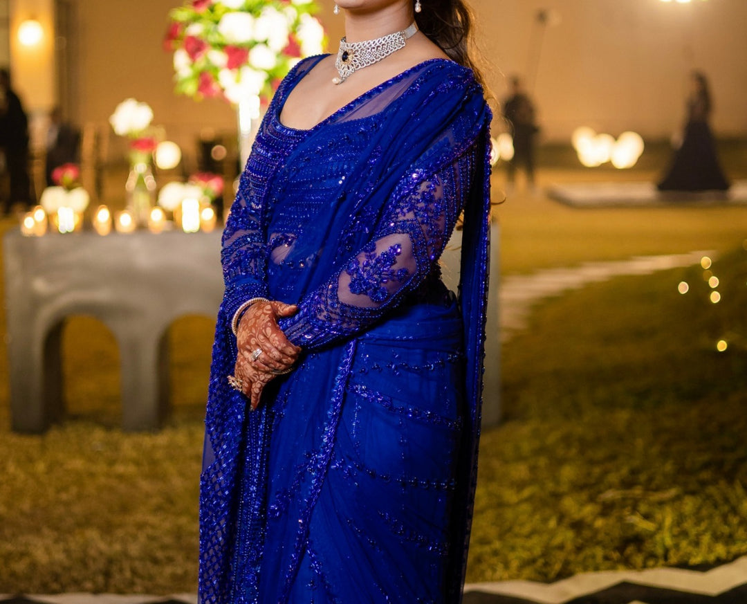 Rianta's Royal Blue Embellished Pre Draped Saree