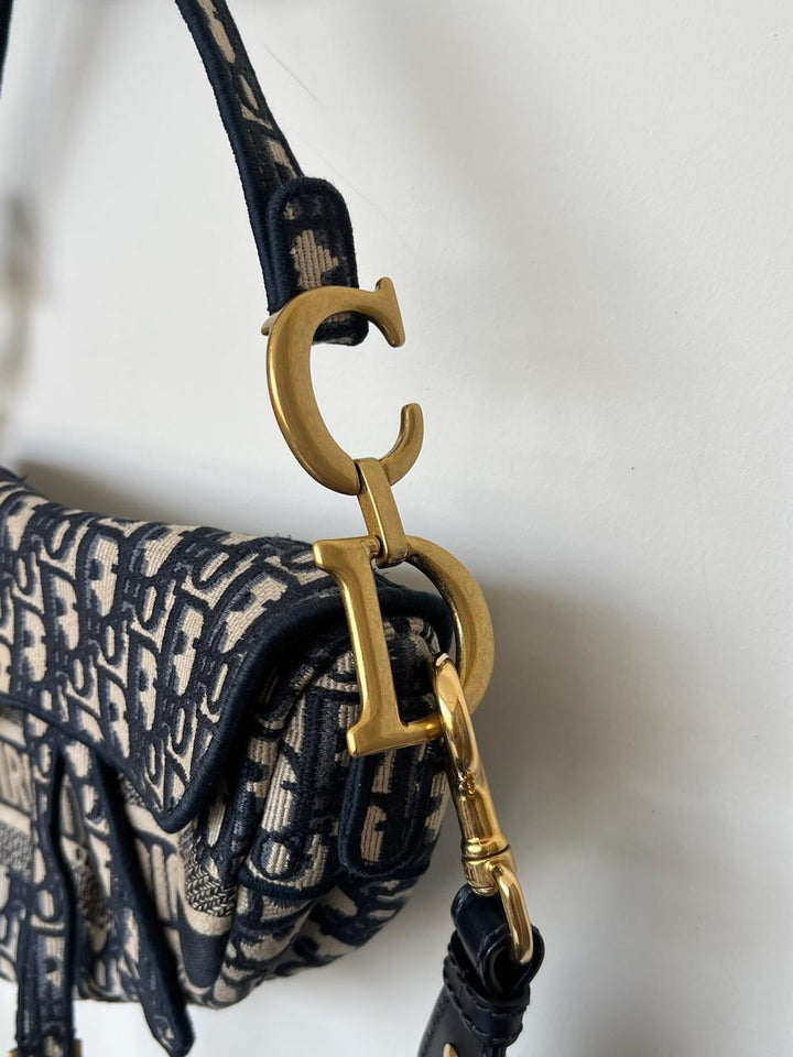Dior Saddle Bag – Blue Dior Oblique Embroidery