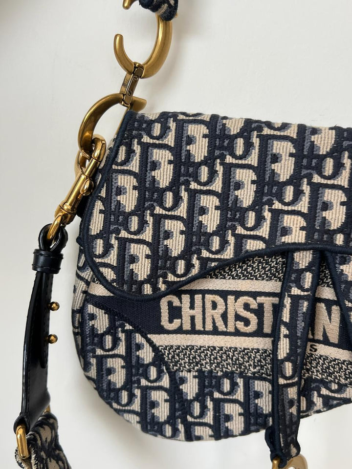 Dior Saddle Bag – Blue Dior Oblique Embroidery
