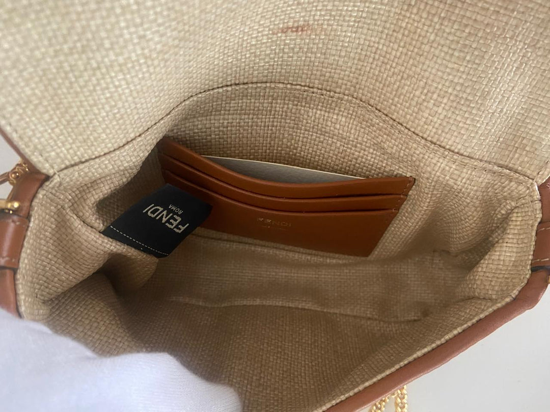 Fendi Raffia Vitello King Lucido FF Embroidered Baguette