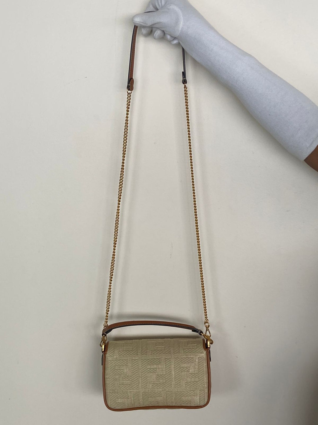 Fendi Raffia Vitello King Lucido FF Embroidered Baguette