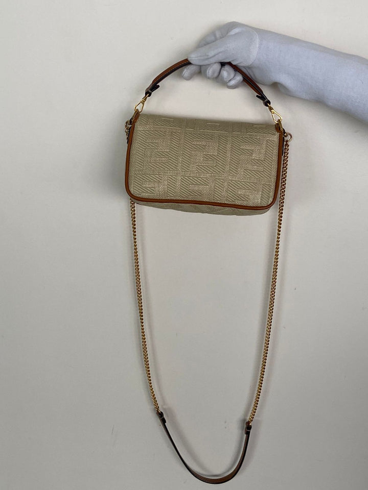 Fendi Raffia Vitello King Lucido FF Embroidered Baguette