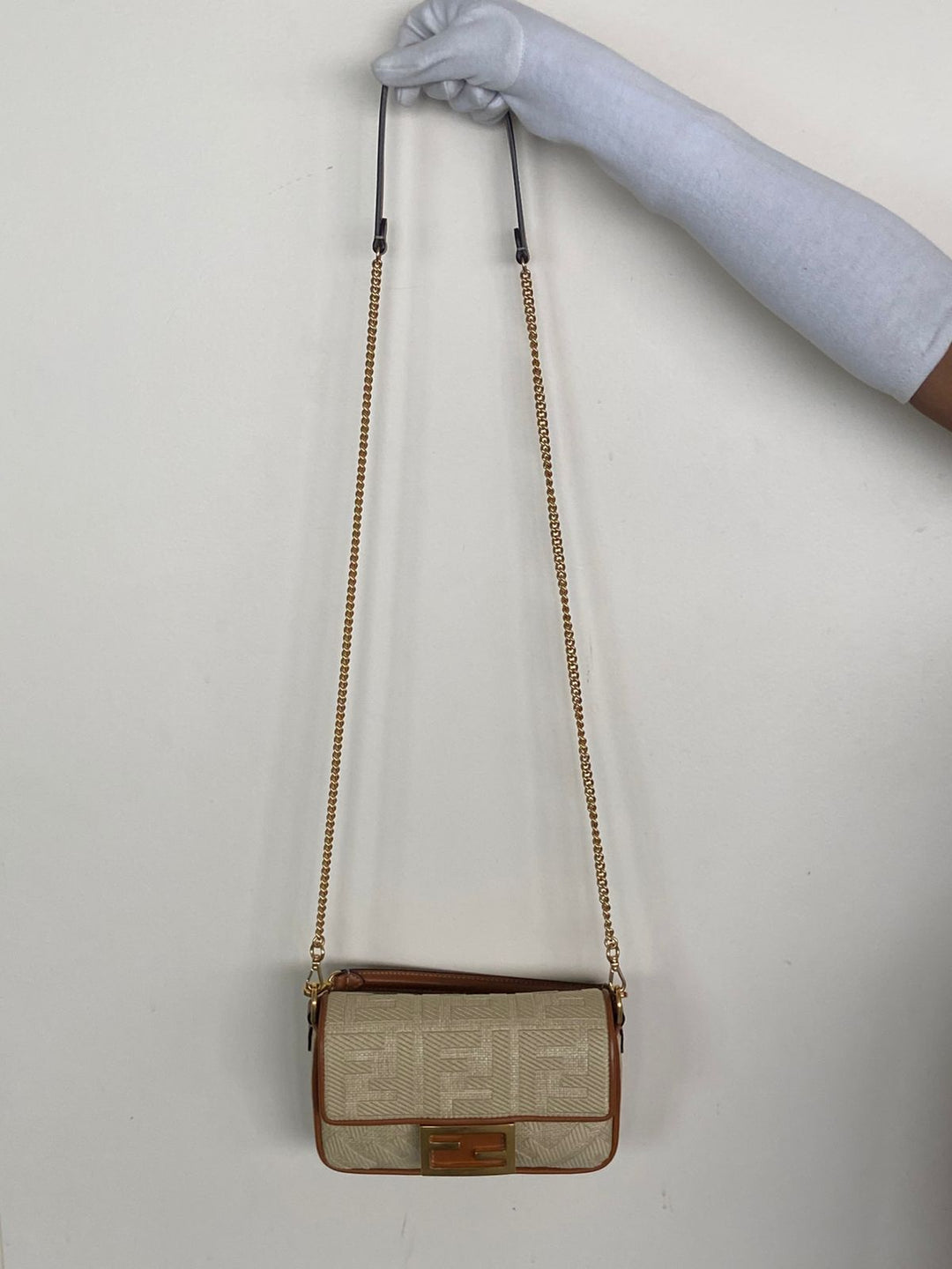 Fendi Raffia Vitello King Lucido FF Embroidered Baguette
