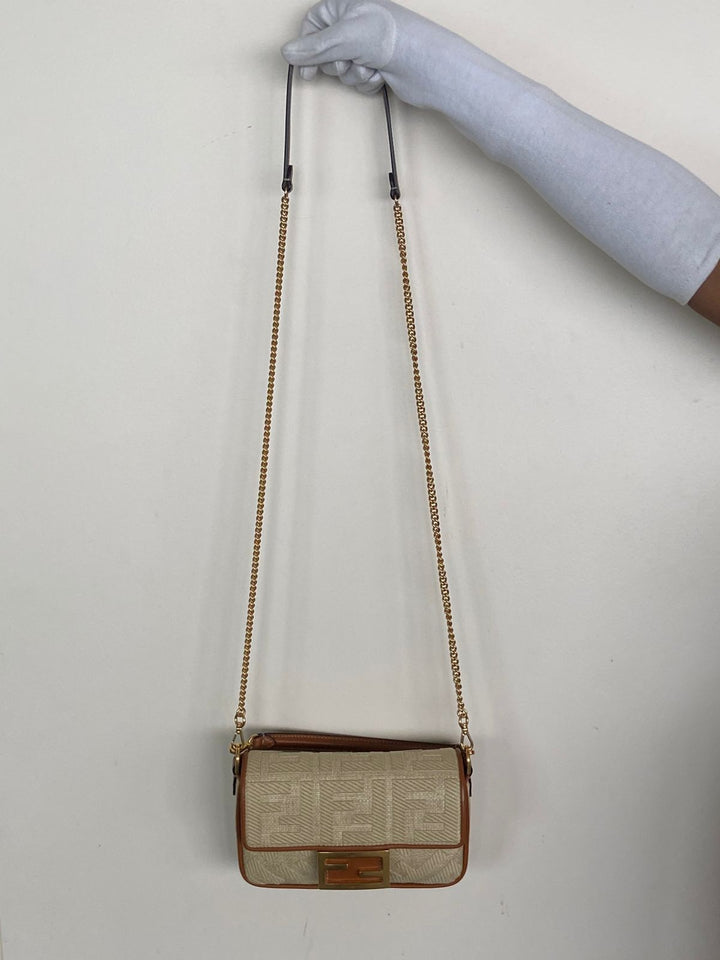 Fendi Raffia Vitello King Lucido FF Embroidered Baguette