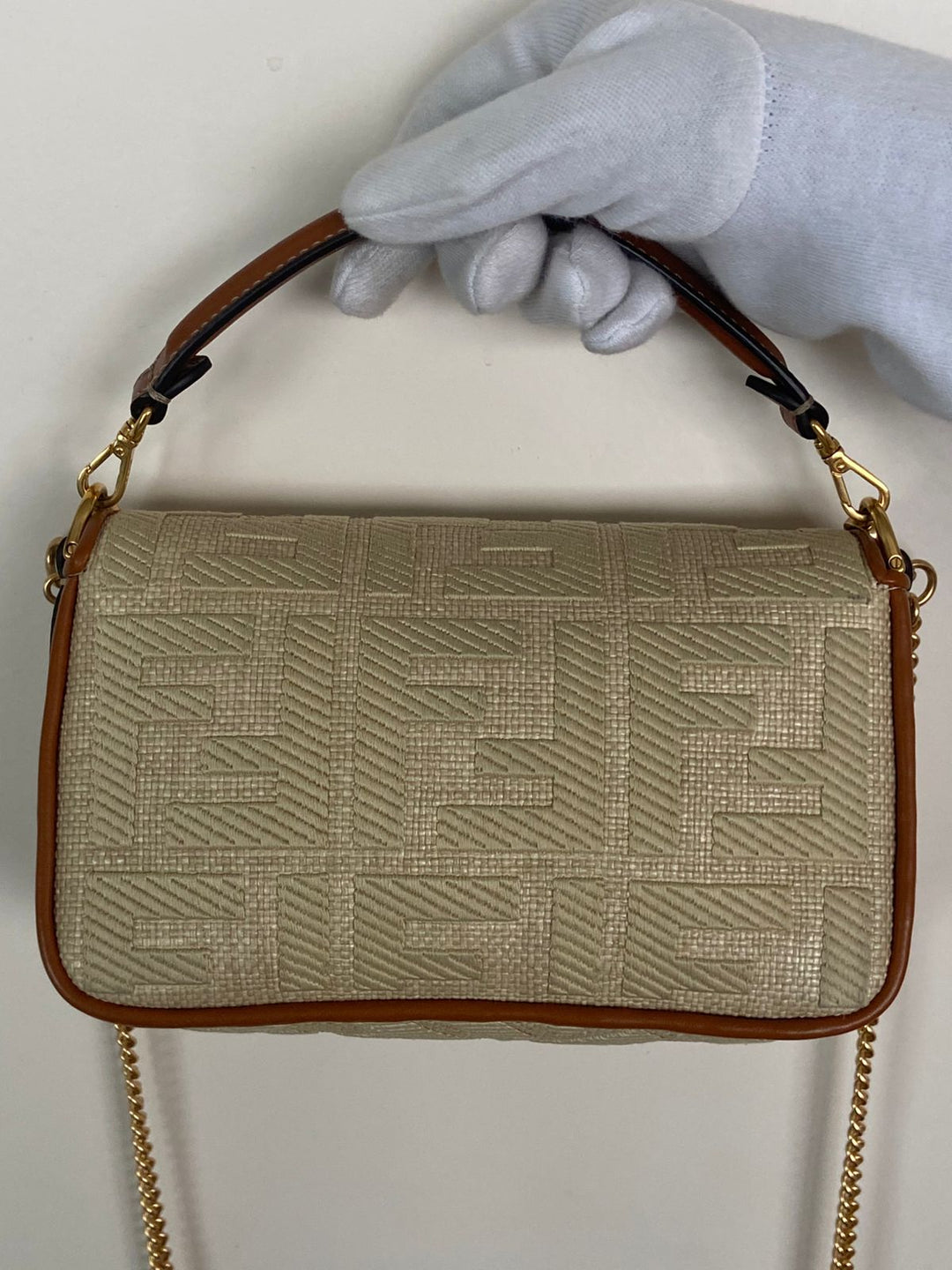 Fendi Raffia Vitello King Lucido FF Embroidered Baguette