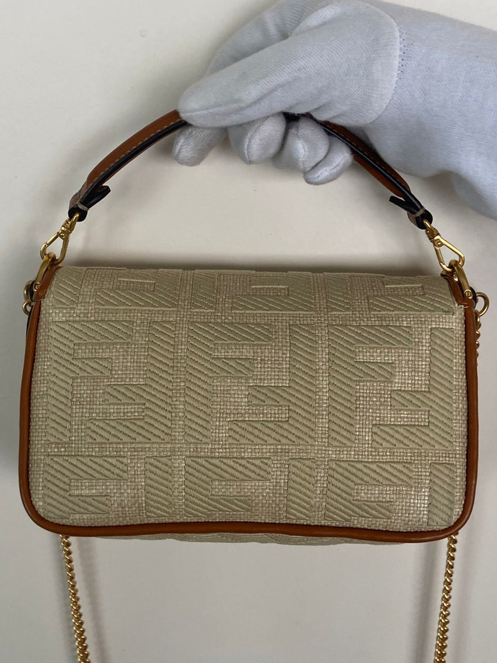 Fendi Raffia Vitello King Lucido FF Embroidered Baguette