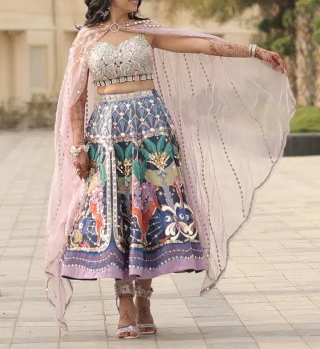 Papa Don’t Preach Embellished Multicolour Skirt Set
