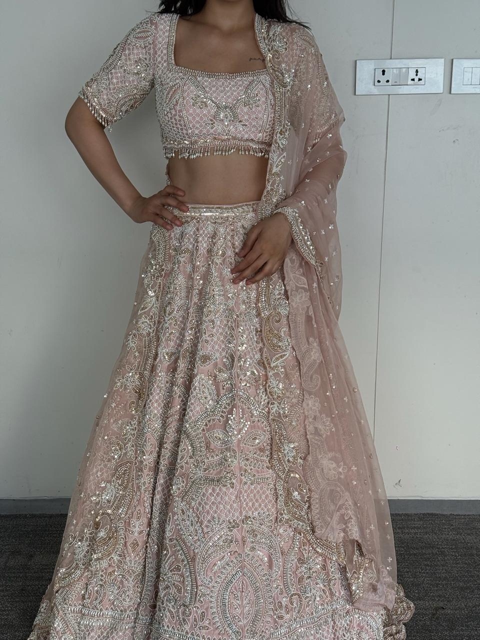 Seema Gujral Blush Pink Embroidered Lehenga Set
