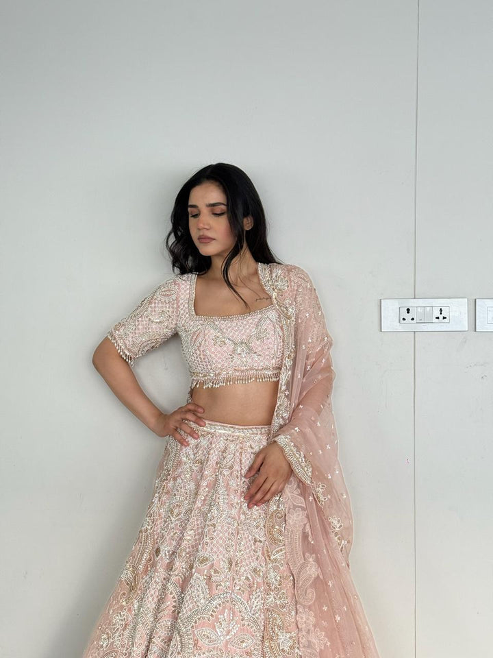 Seema Gujral Blush Pink Embroidered Lehenga Set