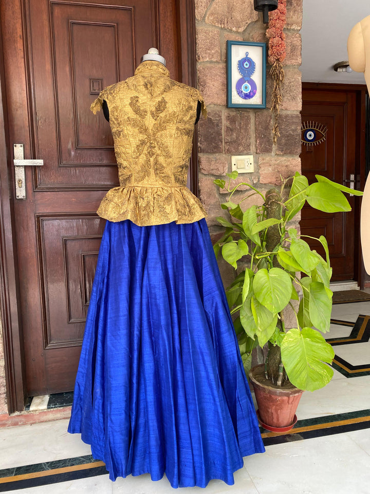 Shantanu & Nikhil Gold & Royal Blue Skirt Set