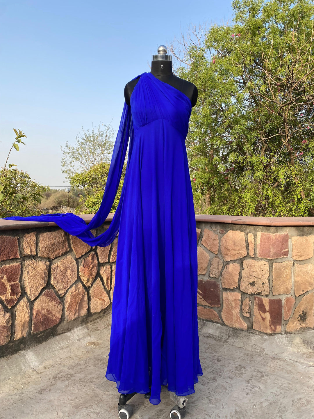Gauri & Nainika One-Shoulder Cobalt Gown