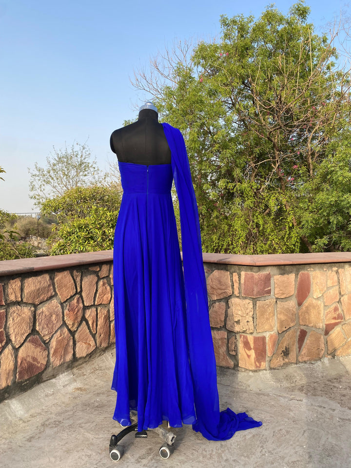 Gauri & Nainika One-Shoulder Cobalt Gown