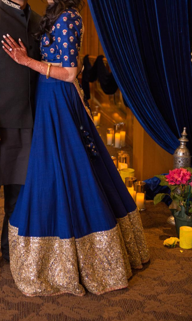 Sabyasachi Royal Blue Lehenga Set with Gold Embellishments