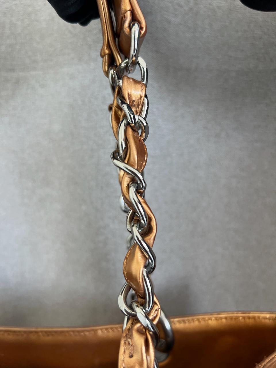 Chanel Metallic Patent Quilted Grand Shopping Tote