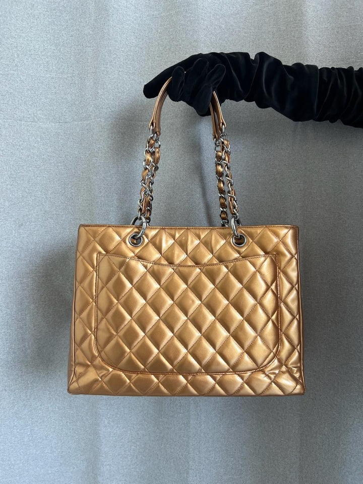 Chanel Metallic Patent Quilted Grand Shopping Tote