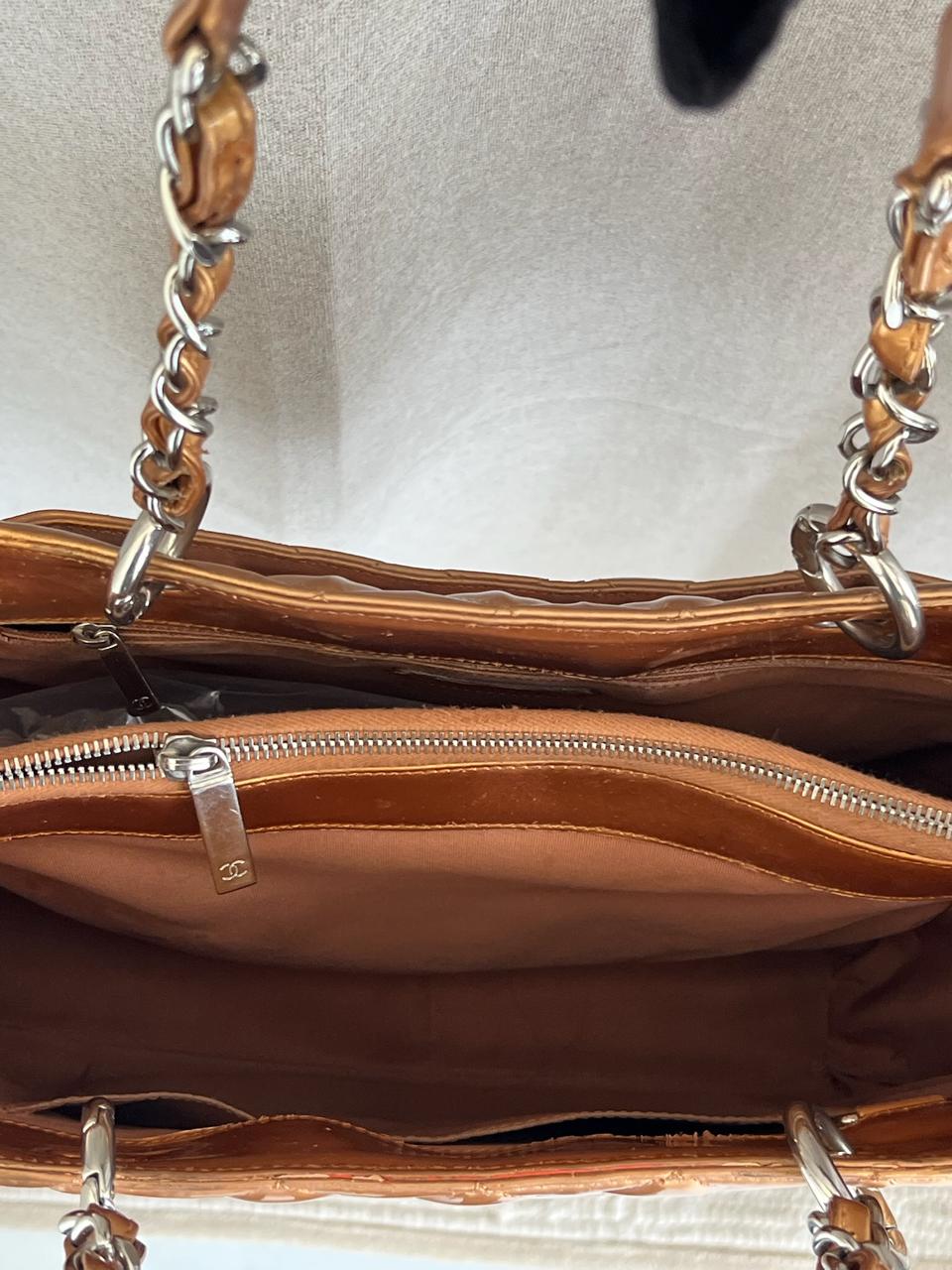Chanel Metallic Patent Quilted Grand Shopping Tote