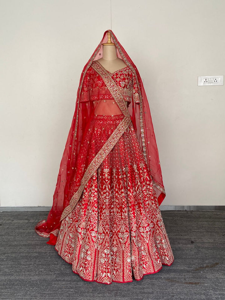 Anita Dongre Red Zardozi Embroidered Bridal Lehenga Set