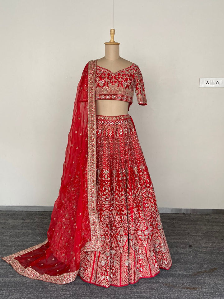 Anita Dongre Red Zardozi Embroidered Bridal Lehenga Set