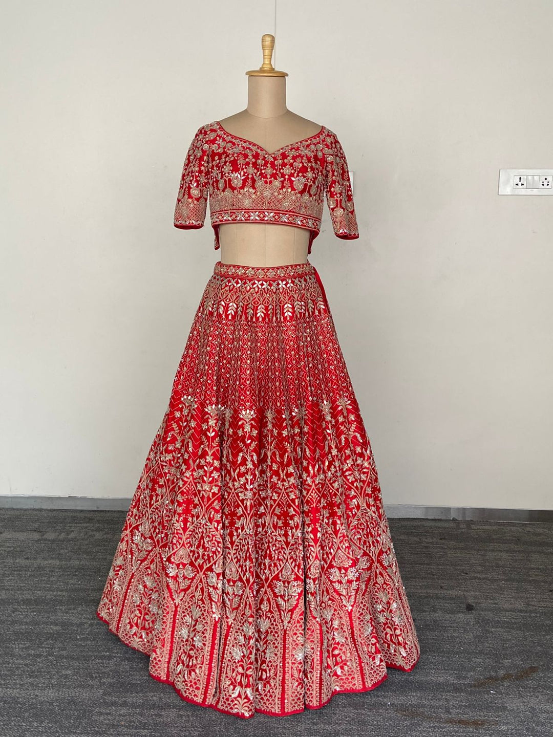 Anita Dongre Red Zardozi Embroidered Bridal Lehenga Set