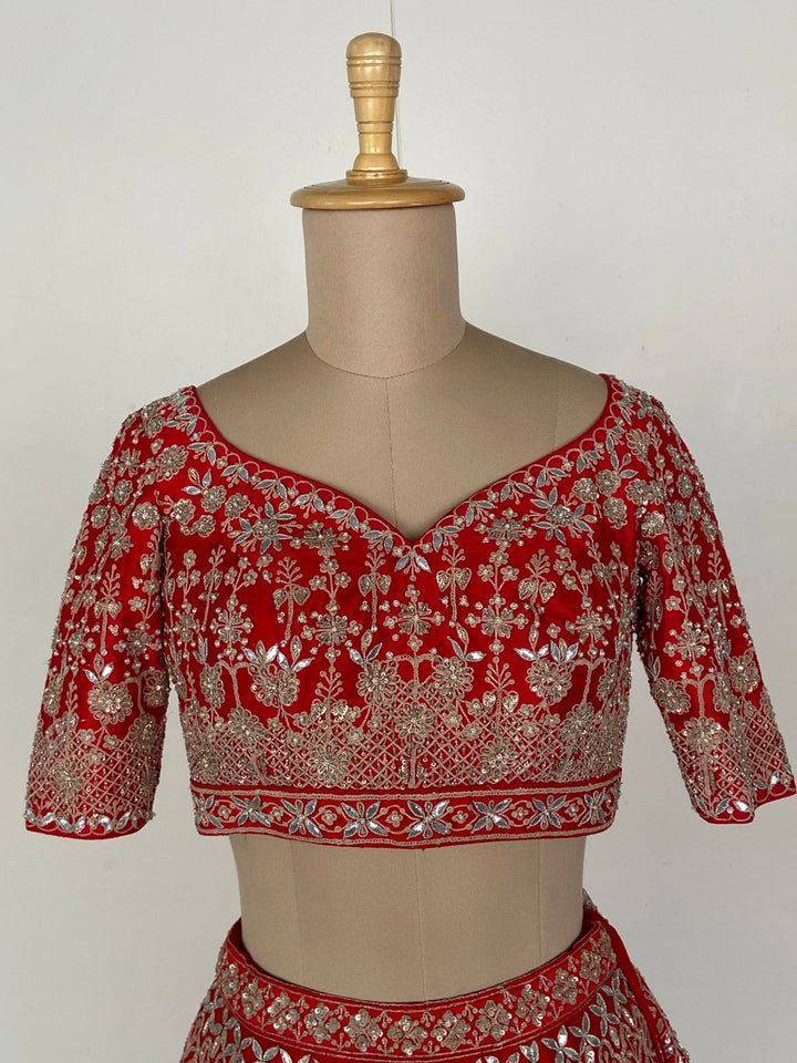 Anita Dongre Red Zardozi Embroidered Bridal Lehenga Set